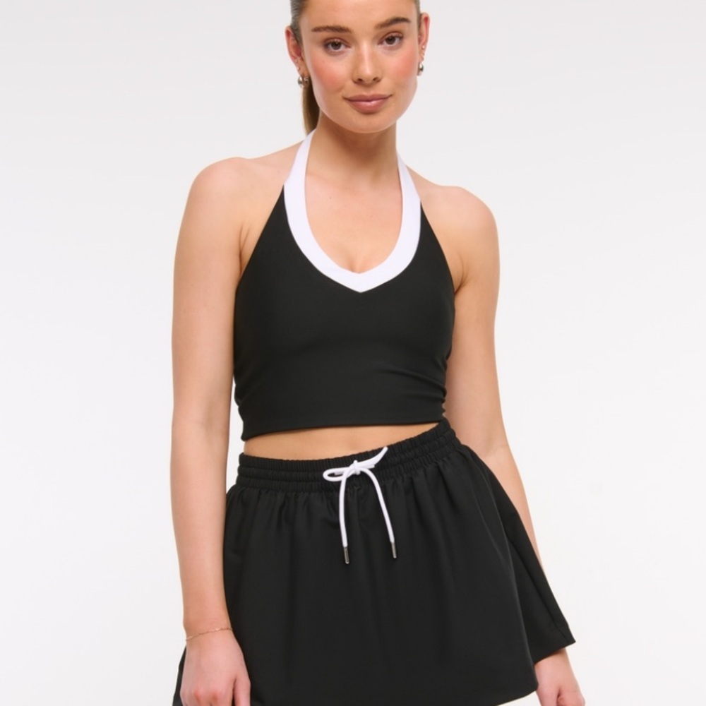 YPB black + white halter top w/built in bra + padding